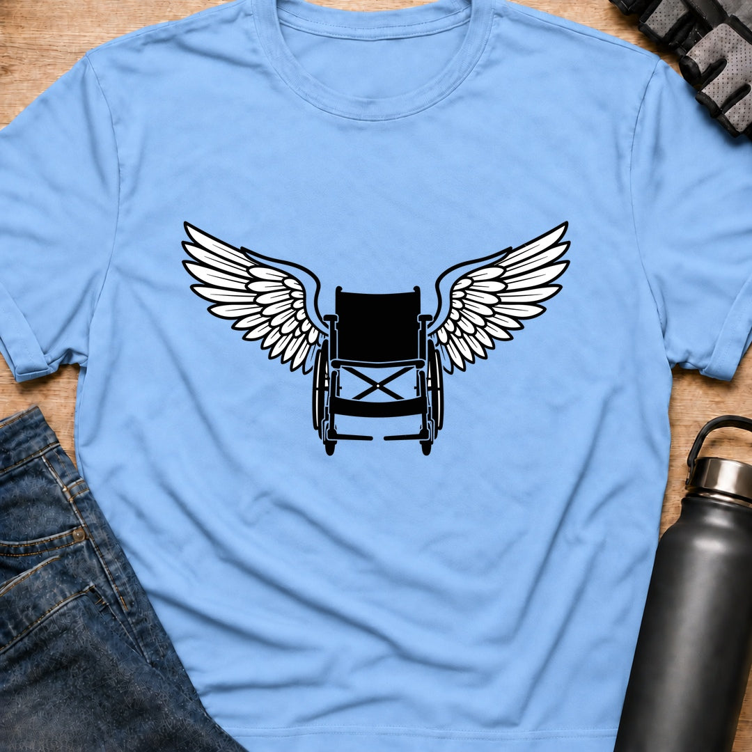 Printify T-Shirt S / Light Blue Winged Wheelchair T-Shirt Winged Wheelchair T-Shirt
