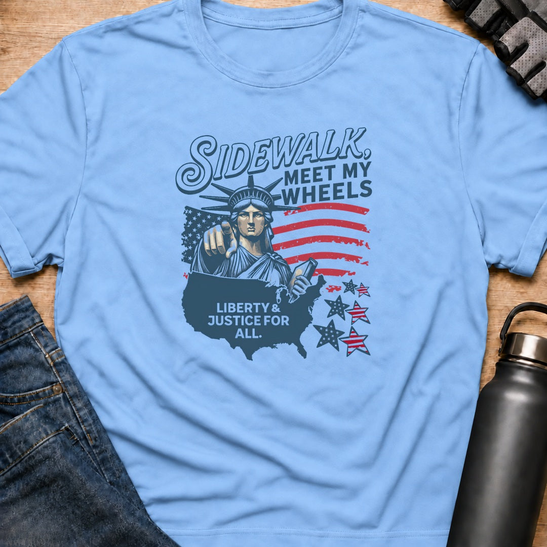 Printify T-Shirt Light Blue / S sidewalk meet my wheels T-Shirt sidewalk meet my wheels T-Shirt