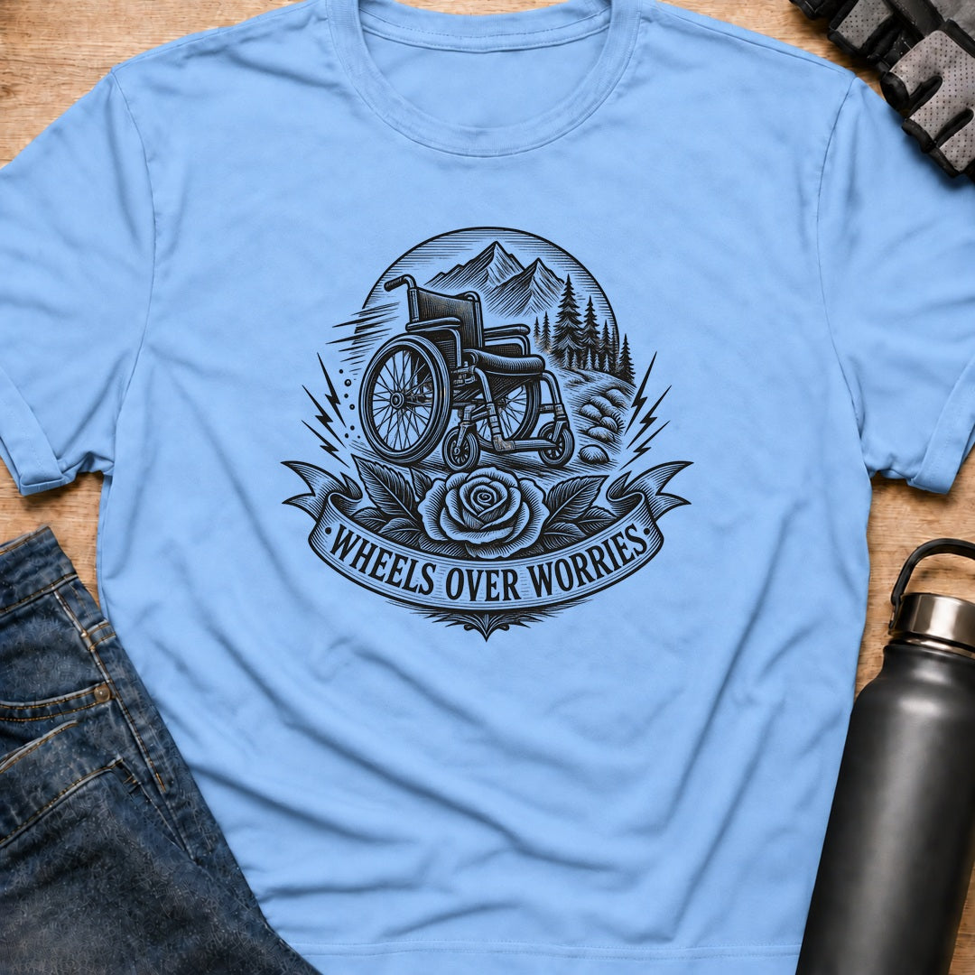 Printify T-Shirt Light Blue / S wheels over worries T-Shirt wheels over worries T-Shirt