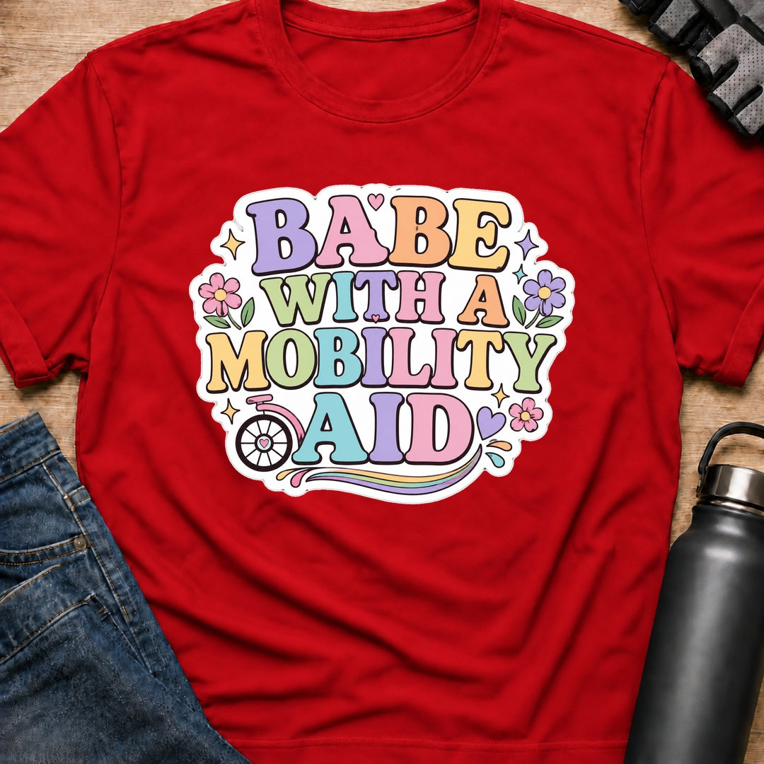 Printify T-Shirt Red / S Babe With A Mobility Aid T-Shirt Babe With A Mobility Aid T-Shirt