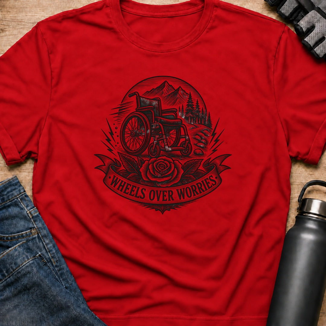Printify T-Shirt Red / S wheels over worries T-Shirt wheels over worries T-Shirt