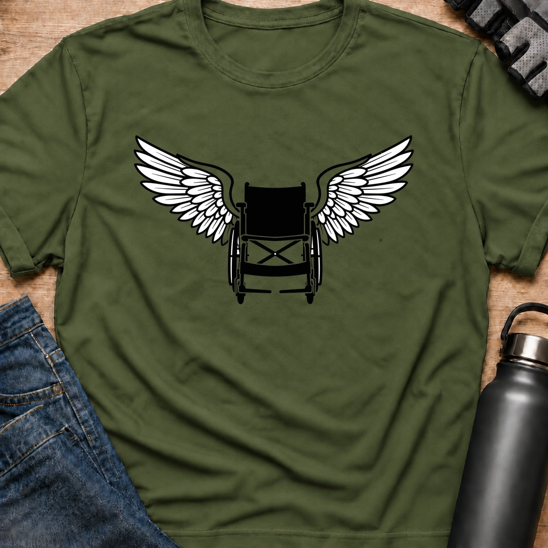 Printify T-Shirt S / Military Green Winged Wheelchair T-Shirt Winged Wheelchair T-Shirt