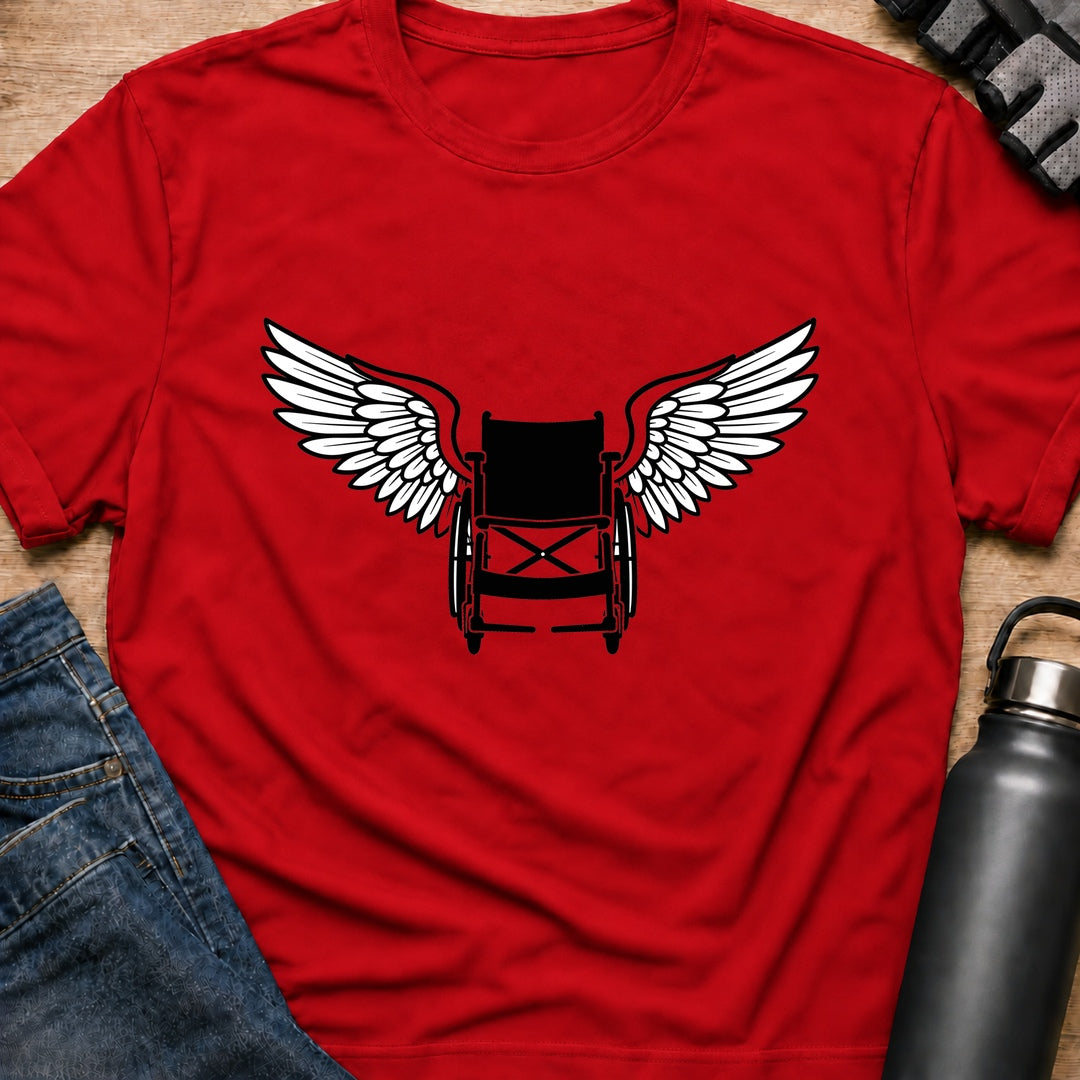 Printify T-Shirt S / Red Winged Wheelchair T-Shirt Winged Wheelchair T-Shirt